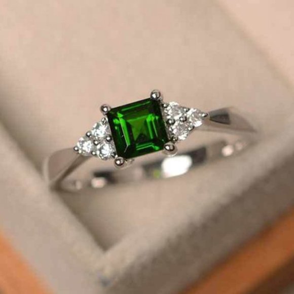 Jewelry - "925 Silver Plated Princess Cut Emerald Engagement Ring